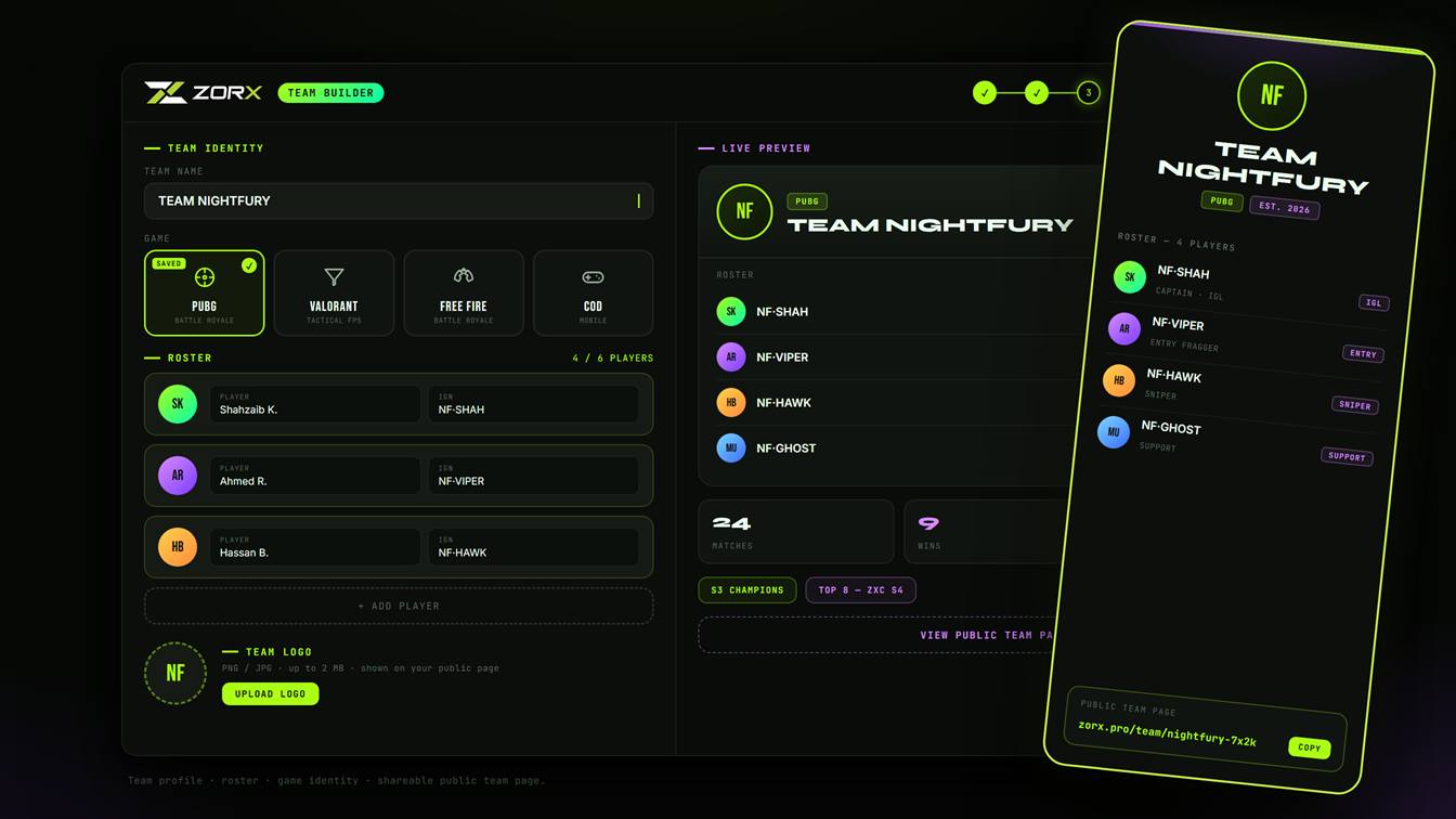 ZorX Team Builder preview