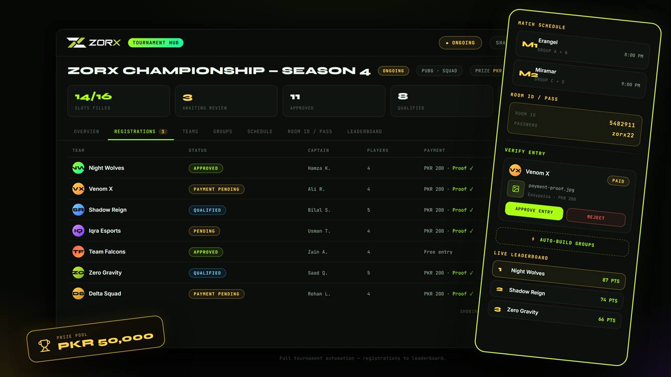 ZorX Tournament Hub preview